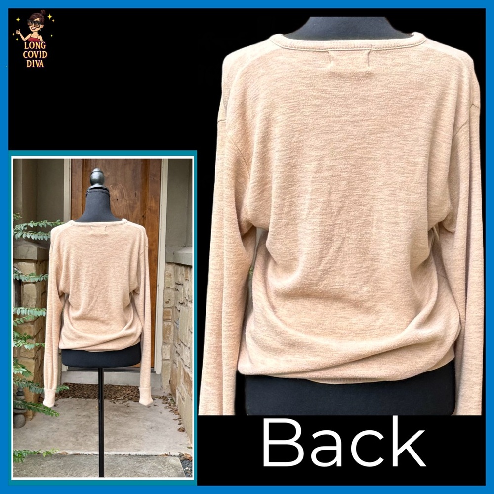 🤎Vintage, Unisex, Lightweight, Tan V-Neck Pullover, Sweater/Medium - Picture 4 of 7